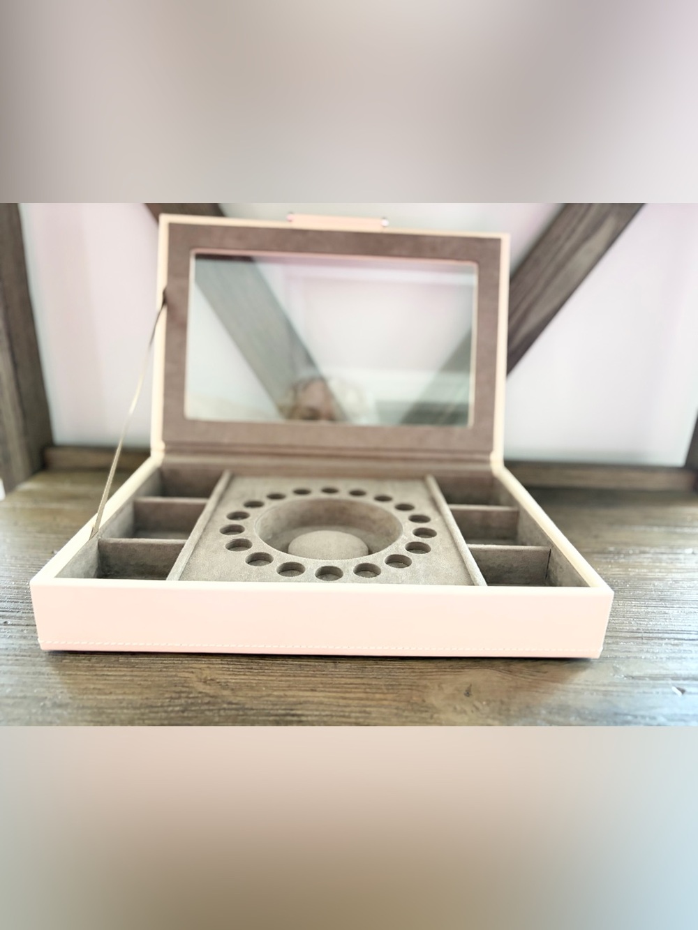 WOLF brand ivory Jewelry Organizer Box with Brown Velvet Interior